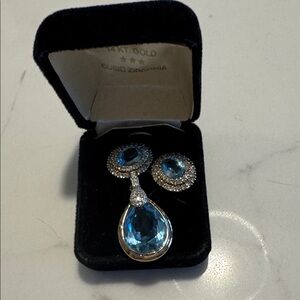 Elegant Blue and Silver Pendant and Drop Earrings